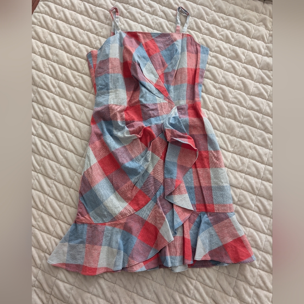 Parker Red & Light Blue Plaid Ruffle Dress